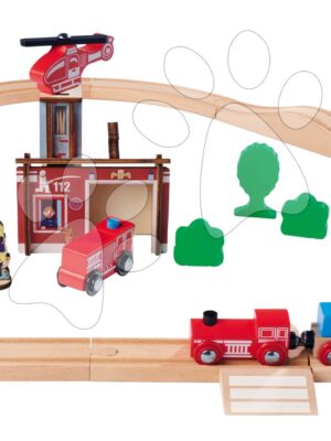 Drevená vláčikodráha s požiarnou stanicou Train Set Firestation Eichhorn s vlakom 33 dielov 235 cm dĺžka koľajnícDrevená vláčikodráha s požiarnou stanicou Train Set Firestation Eichhorn s vlakom 33 dielov 235 cm dĺžka koľajníc