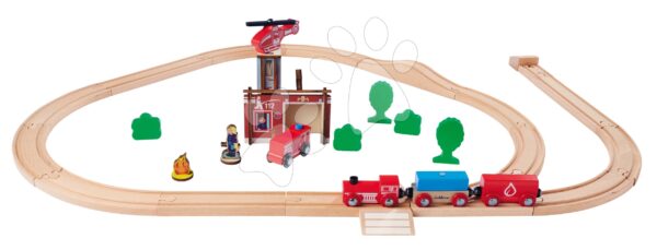 Drevená vláčikodráha s požiarnou stanicou Train Set Firestation Eichhorn s vlakom 33 dielov 235 cm dĺžka koľajnícDrevená vláčikodráha s požiarnou stanicou Train Set Firestation Eichhorn s vlakom 33 dielov 235 cm dĺžka koľajníc