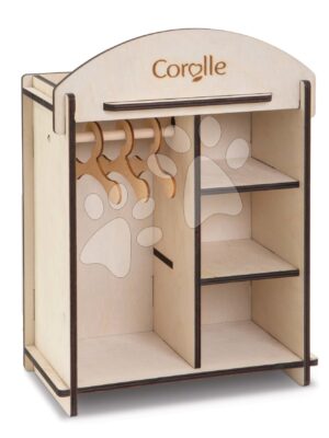 Šatníková skriňa Wooden Dressing Room Corolle pre 30-36 cm bábiku a 3 vešiaky drevenáŠatníková skriňa Wooden Dressing Room Corolle pre 30-36 cm bábiku a 3 vešiaky drevená