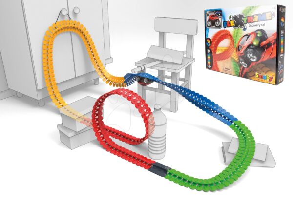 Flexibilná autodráha FleXtreme Discovery Set Smoby 184 dielov dráhy a 440 cm dlhá s elektronickým svietiacim autom od 4 rokovFlexibilná autodráha FleXtreme Discovery Set Smoby 184 dielov dráhy a 440 cm dlhá s elektronickým svietiacim autom od 4 rokov