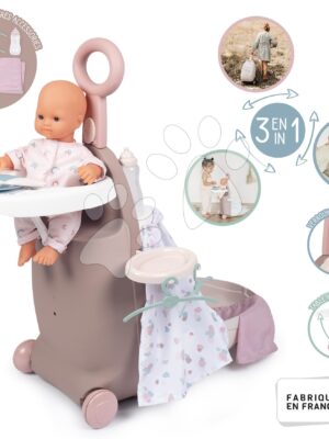 Prebaľovací kufrík na kolieskach Suitcase 3in1 Natur D'Amour Baby Nurse Smoby s postieľkou a jedálenskou stoličkou 6 doplnkov od 18 mesPrebaľovací kufrík na kolieskach Suitcase 3in1 Natur D'Amour Baby Nurse Smoby s postieľkou a jedálenskou stoličkou 6 doplnkov od 18 mes