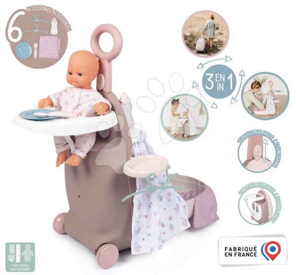 Prebaľovací kufrík na kolieskach Suitcase 3in1 Natur D'Amour Baby Nurse Smoby s postieľkou a jedálenskou stoličkou 6 doplnkov od 18 mesPrebaľovací kufrík na kolieskach Suitcase 3in1 Natur D'Amour Baby Nurse Smoby s postieľkou a jedálenskou stoličkou 6 doplnkov od 18 mes