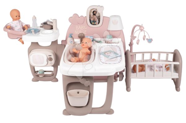 Domček pre bábiku Large Doll's Play Center Natur D'Amour Baby Nurse Smoby trojkrídlový s 23 doplnkami (kuchynka