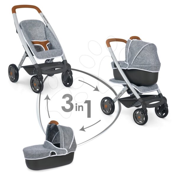 Kočík hlboký a športový DeLuxe Maxi Cosi & Quinny Grey Smoby 3v1 s nosítkom pre bábiku šedýKočík hlboký a športový DeLuxe Maxi Cosi & Quinny Grey Smoby 3v1 s nosítkom pre bábiku šedý