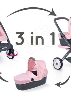 Kočík trojkombinácia Powder Pink 3in1 Maxi Cosi&Quinny Smoby hlboký a športový a prenosná postieľka pre 42 cm bábikuKočík trojkombinácia Powder Pink 3in1 Maxi Cosi&Quinny Smoby hlboký a športový a prenosná postieľka pre 42 cm bábiku