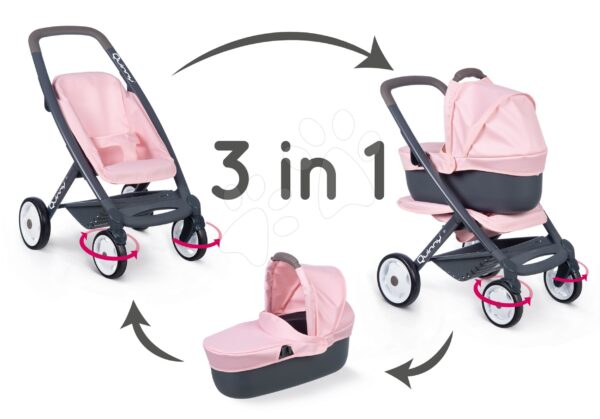 Kočík trojkombinácia Powder Pink 3in1 Maxi Cosi&Quinny Smoby hlboký a športový a prenosná postieľka pre 42 cm bábikuKočík trojkombinácia Powder Pink 3in1 Maxi Cosi&Quinny Smoby hlboký a športový a prenosná postieľka pre 42 cm bábiku