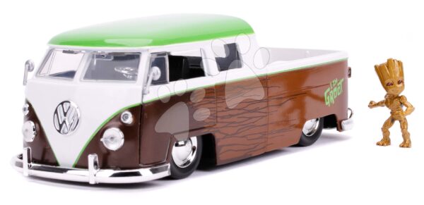 Autíčko Marvel Groot 1963 VW Bus Pickup Jada kovové s otvárateľnými časťami a figúrkou Groot dĺžka 20