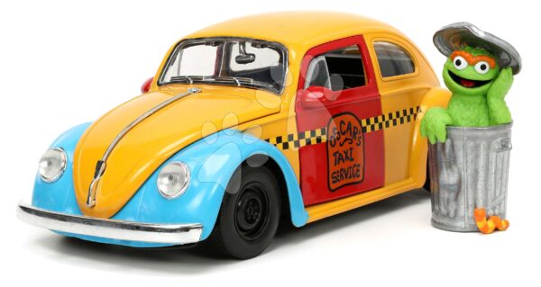 Autíčko Sesame Street VW Beetle 1959 Jada kovové s otvárateľnými časťami a figúrkou Oscar dĺžka 16