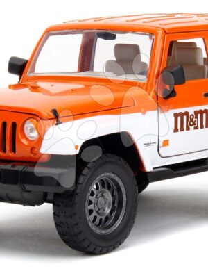 Autíčko Jeep Wrangler 2007 M&M Jada kovové s otvárateľnými dverami a figúrka Orange dĺžka 18 cm 1:24Autíčko Jeep Wrangler 2007 M&M Jada kovové s otvárateľnými dverami a figúrka Orange dĺžka 18 cm 1:24