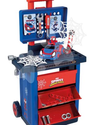 Pracovný stolík na kolieskach Spidey DIY Trolley Marvel Smoby s autíčkom figúrkou a 45 pracovných doplnkovPracovný stolík na kolieskach Spidey DIY Trolley Marvel Smoby s autíčkom figúrkou a 45 pracovných doplnkov