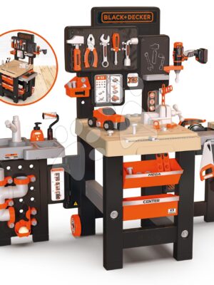 Pracovný stôl trojkrídlový Black&Decker Mega Center Smoby strojárstvo inštalatérstvo maľovanie a tesárstvo 100 doplnkov 103 cm výškaPracovný stôl trojkrídlový Black&Decker Mega Center Smoby strojárstvo inštalatérstvo maľovanie a tesárstvo 100 doplnkov 103 cm výška