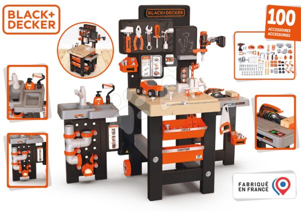 Pracovný stôl trojkrídlový Black&Decker Mega Center Smoby strojárstvo inštalatérstvo maľovanie a tesárstvo 100 doplnkov 103 cm výškaPracovný stôl trojkrídlový Black&Decker Mega Center Smoby strojárstvo inštalatérstvo maľovanie a tesárstvo 100 doplnkov 103 cm výška