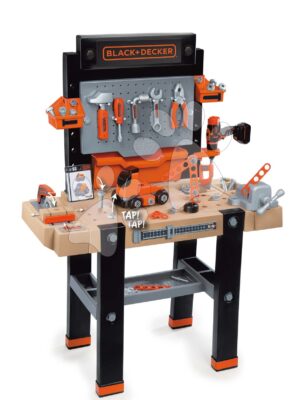 Pracovná dielňa elektronická Bricolo Ultimate Workbench Black&Decker Smoby s mechanickou vŕtačkou s 95 doplnkami 103 cmPracovná dielňa elektronická Bricolo Ultimate Workbench Black&Decker Smoby s mechanickou vŕtačkou s 95 doplnkami 103 cm