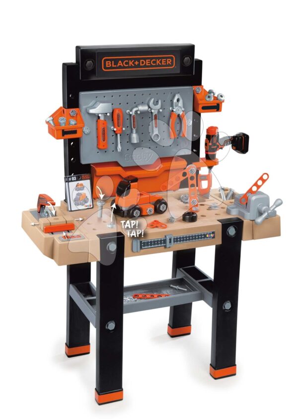 Pracovná dielňa elektronická Bricolo Ultimate Workbench Black&Decker Smoby s mechanickou vŕtačkou s 95 doplnkami 103 cmPracovná dielňa elektronická Bricolo Ultimate Workbench Black&Decker Smoby s mechanickou vŕtačkou s 95 doplnkami 103 cm