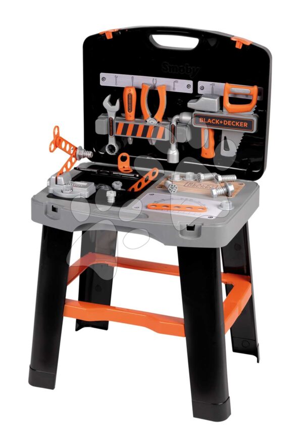 Pracovná dielňa v kufríku 2v1 Bricolo Smart Workbench Black&Decker Smoby rozkladací pracovný stôl s náradím 30 doplnkovPracovná dielňa v kufríku 2v1 Bricolo Smart Workbench Black&Decker Smoby rozkladací pracovný stôl s náradím 30 doplnkov