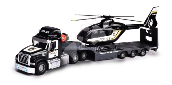 Ťahač s prívesom a policajná helikoptéra Mack Truck Police Helicopter Majorette so zvukom a svetlom s gumenými kolieskami dĺžka 35 cmŤahač s prívesom a policajná helikoptéra Mack Truck Police Helicopter Majorette so zvukom a svetlom s gumenými kolieskami dĺžka 35 cm