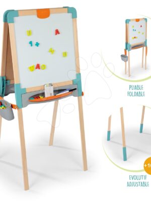 Drevená tabuľa obojstranná Wooden Easel Smoby magnetická/na kriedu skladacia s 80 doplnkamiDrevená tabuľa obojstranná Wooden Easel Smoby magnetická/na kriedu skladacia s 80 doplnkami