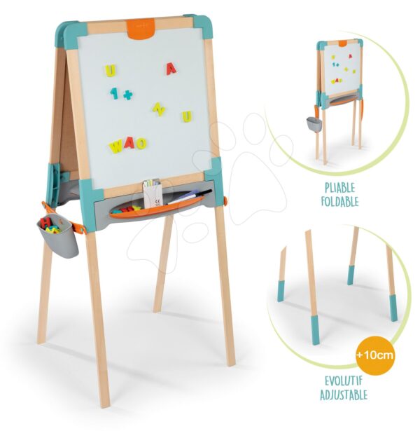 Drevená tabuľa obojstranná Wooden Easel Smoby magnetická/na kriedu skladacia s 80 doplnkamiDrevená tabuľa obojstranná Wooden Easel Smoby magnetická/na kriedu skladacia s 80 doplnkami