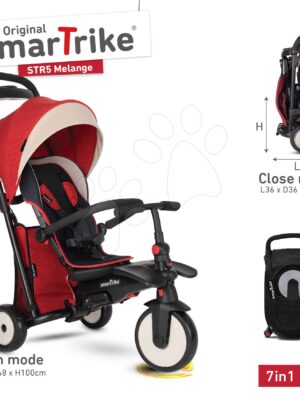 Trojkolka skladacia smarTfold 7v1 500 Stroller Melange smarTrike TouchSteering červená polstrovaná s EVA kolesami od 9 mesiacov ako kočíkTrojkolka skladacia smarTfold 7v1 500 Stroller Melange smarTrike TouchSteering červená polstrovaná s EVA kolesami od 9 mesiacov ako kočík