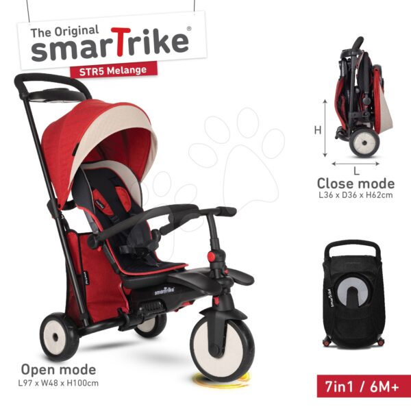 Trojkolka skladacia smarTfold 7v1 500 Stroller Melange smarTrike TouchSteering červená polstrovaná s EVA kolesami od 9 mesiacov ako kočíkTrojkolka skladacia smarTfold 7v1 500 Stroller Melange smarTrike TouchSteering červená polstrovaná s EVA kolesami od 9 mesiacov ako kočík