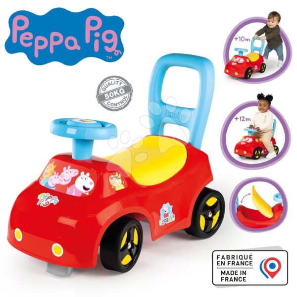 Odrážadlo a chodítko 2v1 Peppa Pig Auto Ride On Smoby ergonomické s opierkou a úložným boxom pod sedadlom od 10 mesOdrážadlo a chodítko 2v1 Peppa Pig Auto Ride On Smoby ergonomické s opierkou a úložným boxom pod sedadlom od 10 mes