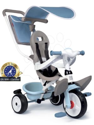 Trojkolka a kočík v jednom s vysokou opierkou Baby Balade Plus Tricycle Blue Smoby s brzdou a EVA kolesami modrá od 10 mesTrojkolka a kočík v jednom s vysokou opierkou Baby Balade Plus Tricycle Blue Smoby s brzdou a EVA kolesami modrá od 10 mes