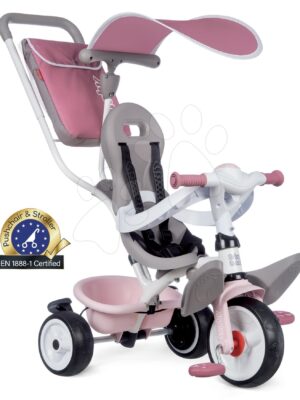 Trojkolka a kočík v jednom s vysokou opierkou Baby Balade Plus Tricycle Pink Smoby s brzdou a EVA kolesami ružová od 10 mesTrojkolka a kočík v jednom s vysokou opierkou Baby Balade Plus Tricycle Pink Smoby s brzdou a EVA kolesami ružová od 10 mes