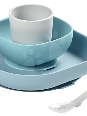 Jedálenská súprava Silicone Meal Set Beaba zo silikónu 4-dielna modrá pre bábätká od 4 mesJedálenská súprava Silicone Meal Set Beaba zo silikónu 4-dielna modrá pre bábätká od 4 mes