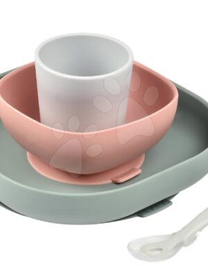 Jedálenská súprava Beaba Silicone meal set zo silikónu 4 dielna ružovo-béžovo-šedá pre bábätkáJedálenská súprava Beaba Silicone meal set zo silikónu 4 dielna ružovo-béžovo-šedá pre bábätká