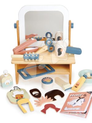 Drevený kadernícky salón pre bábiku Hair Salon Tender Leaf Toys s otočným zrkadlom a 18 doplnkamiDrevený kadernícky salón pre bábiku Hair Salon Tender Leaf Toys s otočným zrkadlom a 18 doplnkami