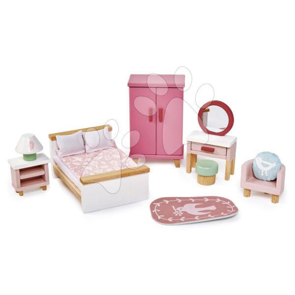 Drevený nábytok do spálne Dovetail Bedroom Set Tender Leaf Toys 9-dielna súprava s komplet vybavením a doplnkamiDrevený nábytok do spálne Dovetail Bedroom Set Tender Leaf Toys 9-dielna súprava s komplet vybavením a doplnkami