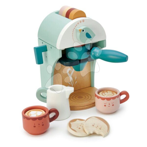 Drevený kávovar Cappuccino Babyccino Maker Tender Leaf Toys s dvoma šálkami a keksíky s mliekomDrevený kávovar Cappuccino Babyccino Maker Tender Leaf Toys s dvoma šálkami a keksíky s mliekom