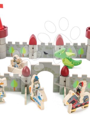 Drevený hrad Dragon Castle Tender Leaf Toys 59-dielna sada so šarkanom a vojakmiDrevený hrad Dragon Castle Tender Leaf Toys 59-dielna sada so šarkanom a vojakmi