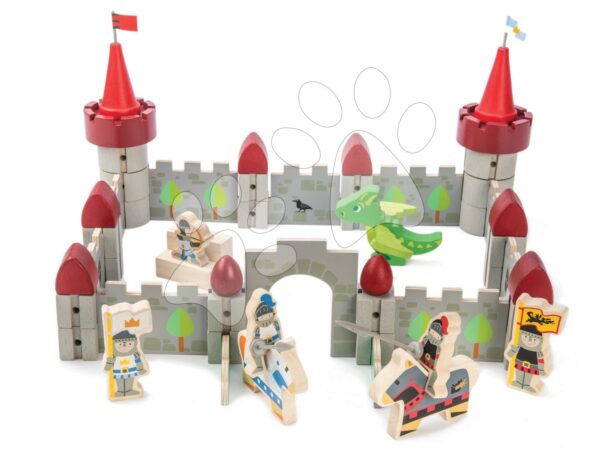 Drevený hrad Dragon Castle Tender Leaf Toys 59-dielna sada so šarkanom a vojakmiDrevený hrad Dragon Castle Tender Leaf Toys 59-dielna sada so šarkanom a vojakmi