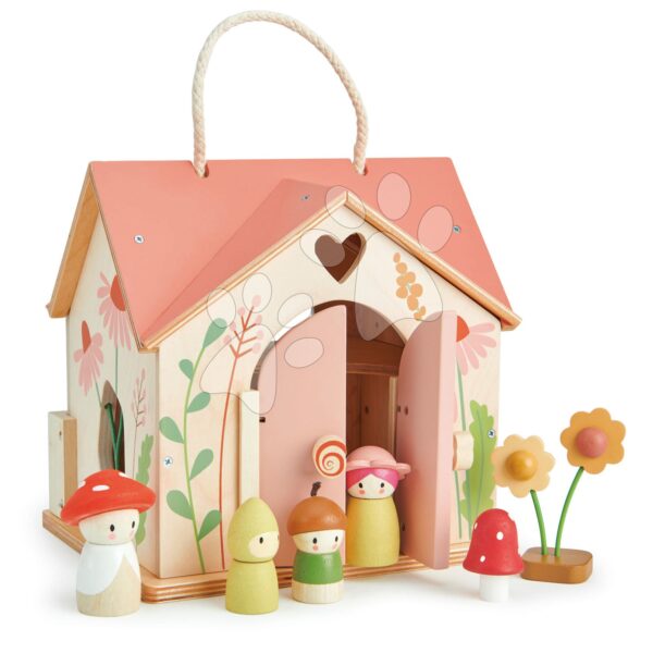 Drevený lesný domček Rosewood Cottage Tender Leaf Toys s hojdačkou záhradkou a 4 postavičkamiDrevený lesný domček Rosewood Cottage Tender Leaf Toys s hojdačkou záhradkou a 4 postavičkami