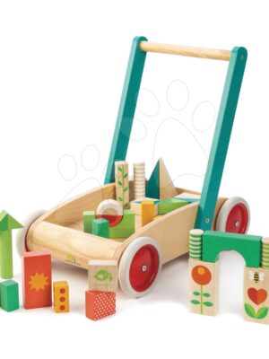 Drevené chodítko s kockami Baby Block Walker Tender Leaf Toys vozík s maľovanými obrázkami 29 kociek od 18 mesDrevené chodítko s kockami Baby Block Walker Tender Leaf Toys vozík s maľovanými obrázkami 29 kociek od 18 mes