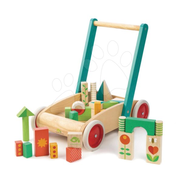 Drevené chodítko s kockami Baby Block Walker Tender Leaf Toys vozík s maľovanými obrázkami 29 kociek od 18 mesDrevené chodítko s kockami Baby Block Walker Tender Leaf Toys vozík s maľovanými obrázkami 29 kociek od 18 mes