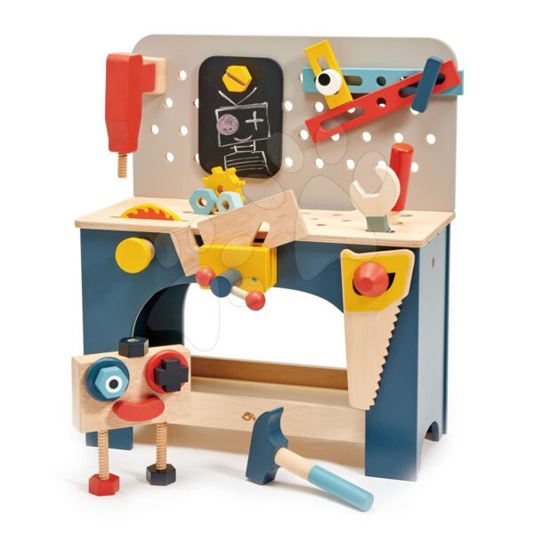 Drevená dielňa s robotom Table top Tool Bench Tender Leaf Toys s náradím a stavebnicouDrevená dielňa s robotom Table top Tool Bench Tender Leaf Toys s náradím a stavebnicou