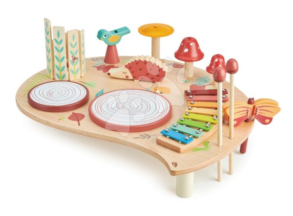 Drevený hudobný stôl Musical Table Tender Leaf Toys s bubnami xylofónom píšťalkouDrevený hudobný stôl Musical Table Tender Leaf Toys s bubnami xylofónom píšťalkou