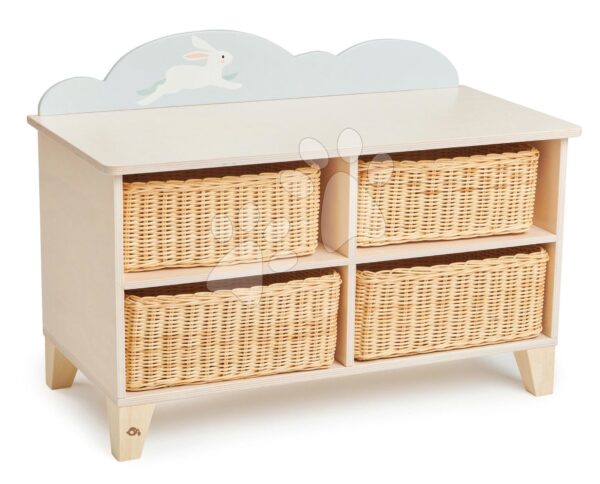 Drevená skrinka so zajačikom Bunny Storage Unit Tender Leaf Toys so 4 odkladacími košmi z úpletuDrevená skrinka so zajačikom Bunny Storage Unit Tender Leaf Toys so 4 odkladacími košmi z úpletu